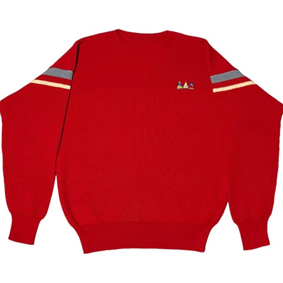 VTG 80’s Rare Navigare Men’s Red Sweater with Grey & White Stripes. XXL - Picture 2 of 8